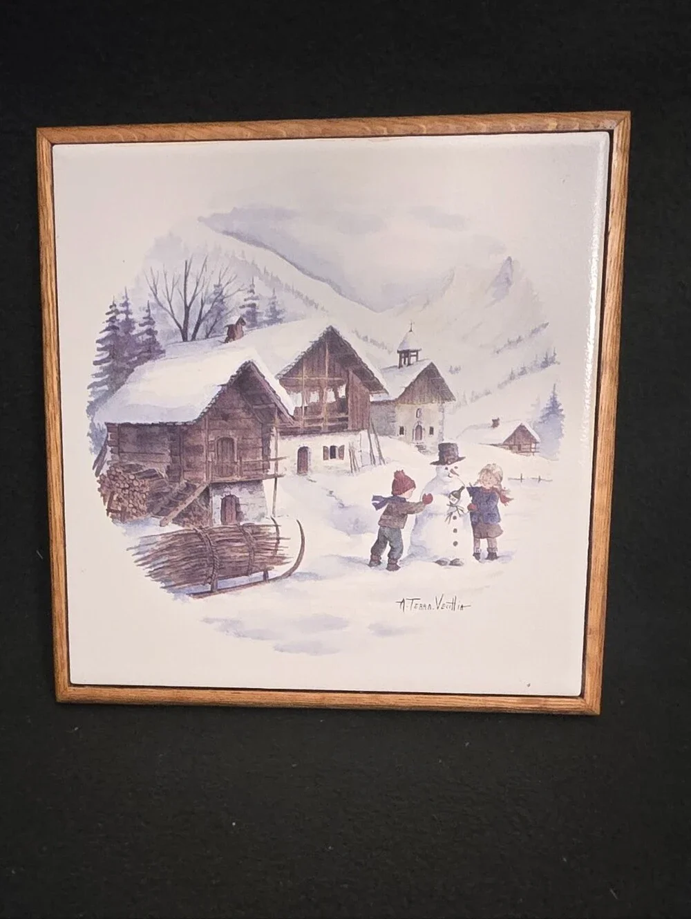 Snow Village Ceramic Trivet/Wall Tile - White Winter Scene